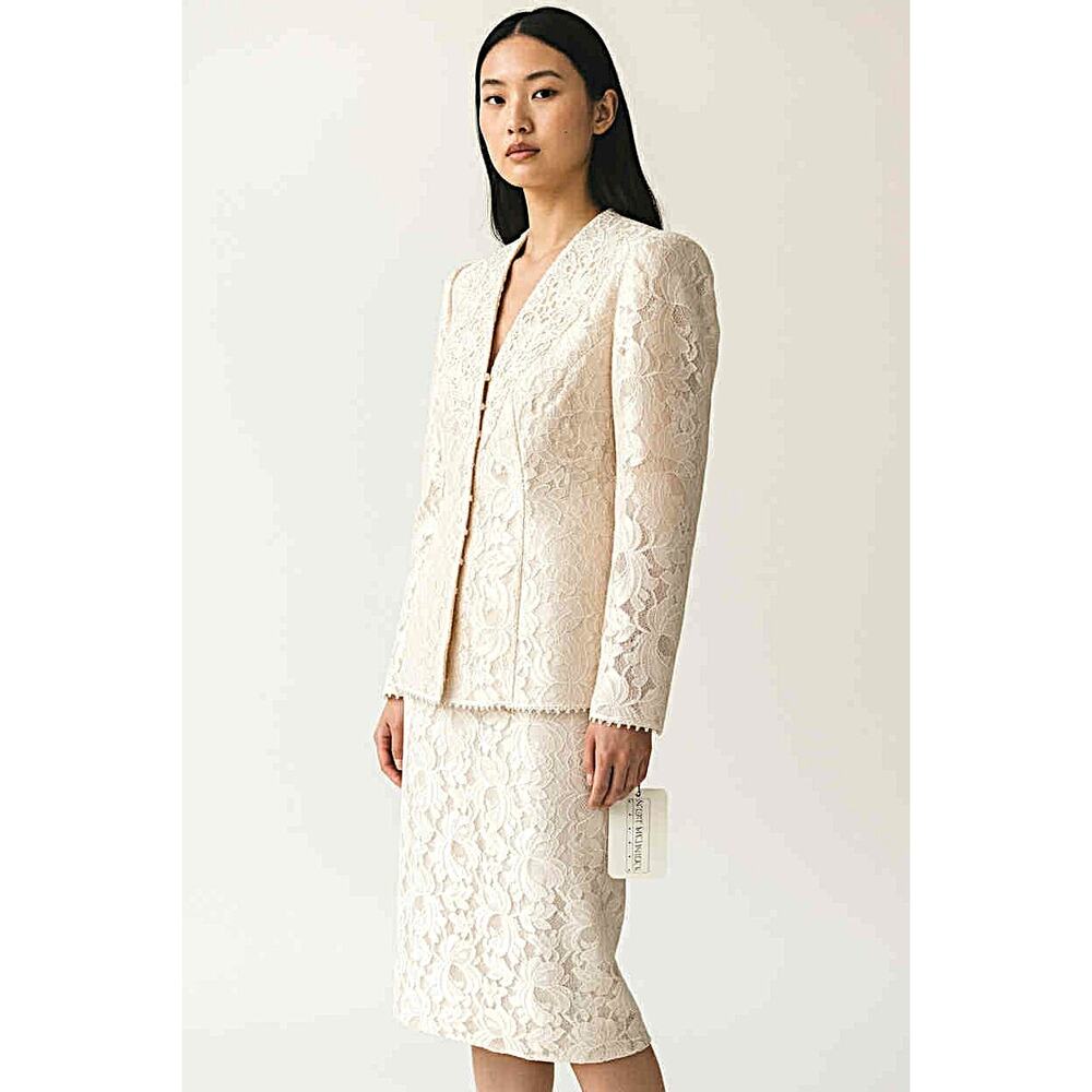 Vintage Scott McClintock NWT Ivory Lace Skirt Suit Set 2-Piece Size 6 Made USA